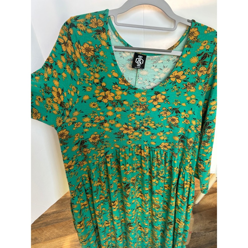 Agnes & Dora Floral Maxi Dress Womens Large Green Yellow Excellent Boho Tiered - Picture 3 of 5